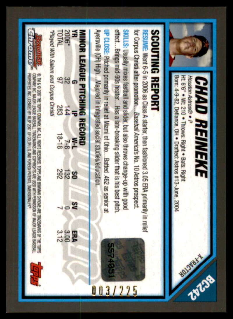 Chad Reineke AU Rookie Card 2007 Bowman Chrome Prospects X-Fractors #BC242  Image 2