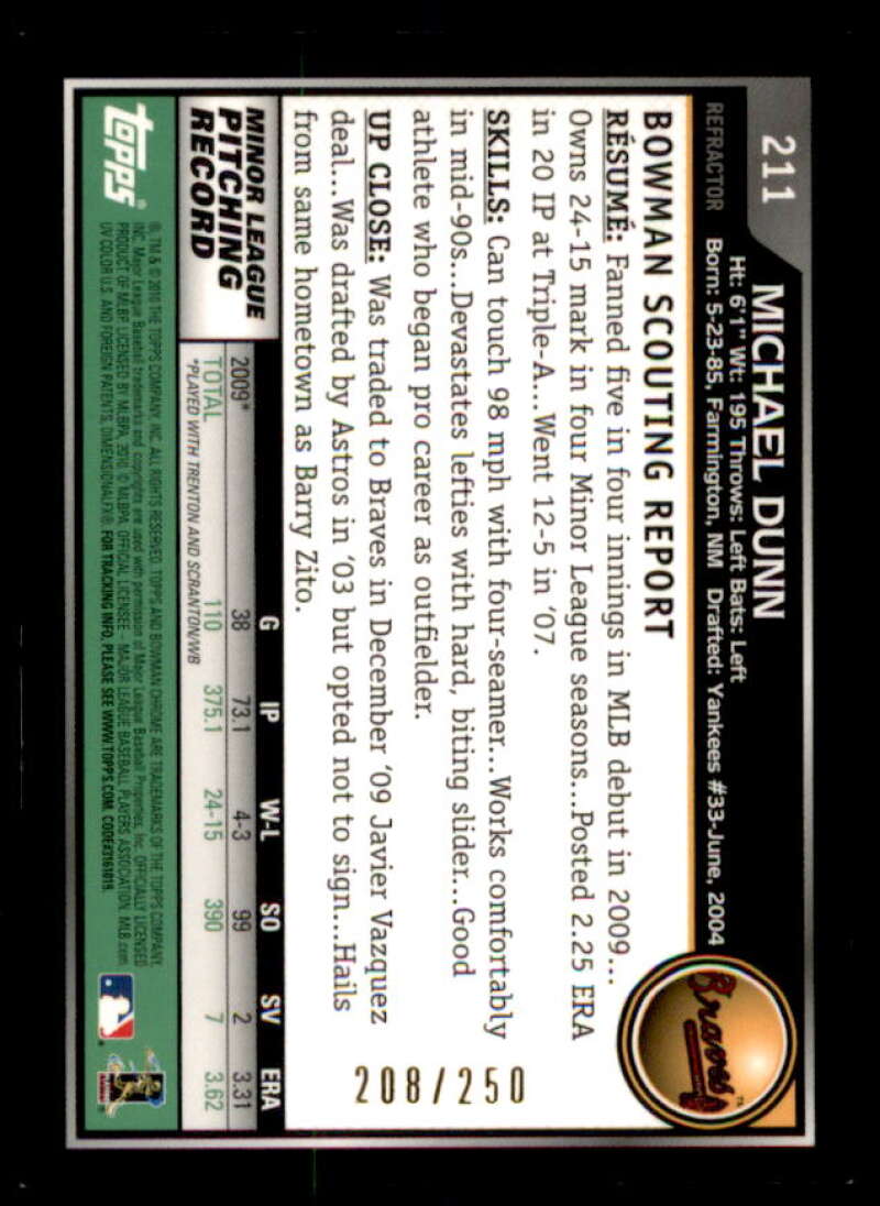 Michael Dunn AU Rookie Card 2010 Bowman Chrome Blue Refractors #211A  Image 2