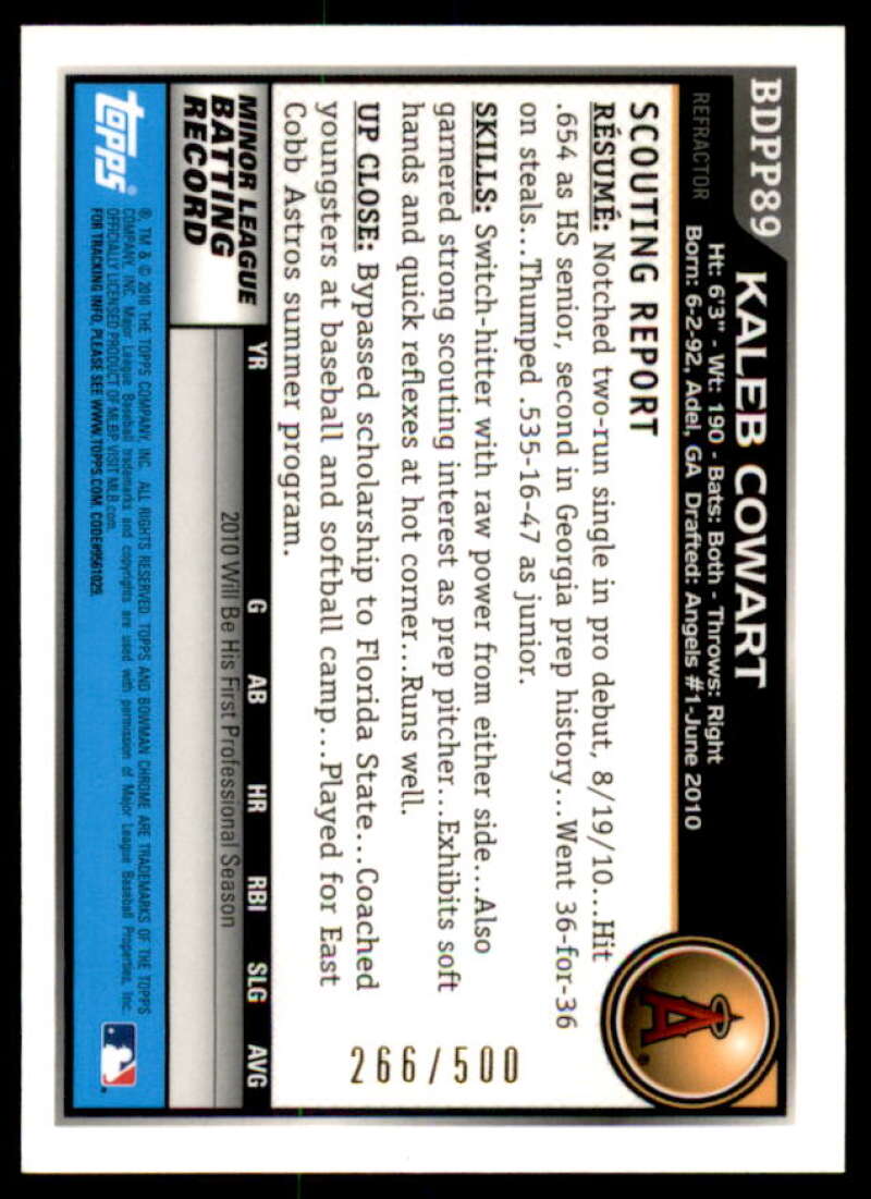 Kaleb Cowart Rookie 2010 Bowman Chrome Draft Prospect AU Refractors #BDPP89  Image 2