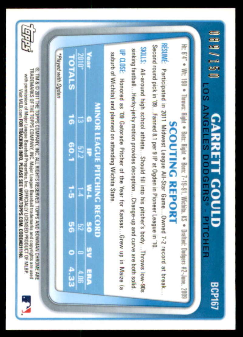 Garrett Gould Rookie 2011 Bowman Chrome Prospect AU Blue Refractors #BCP167  Image 2