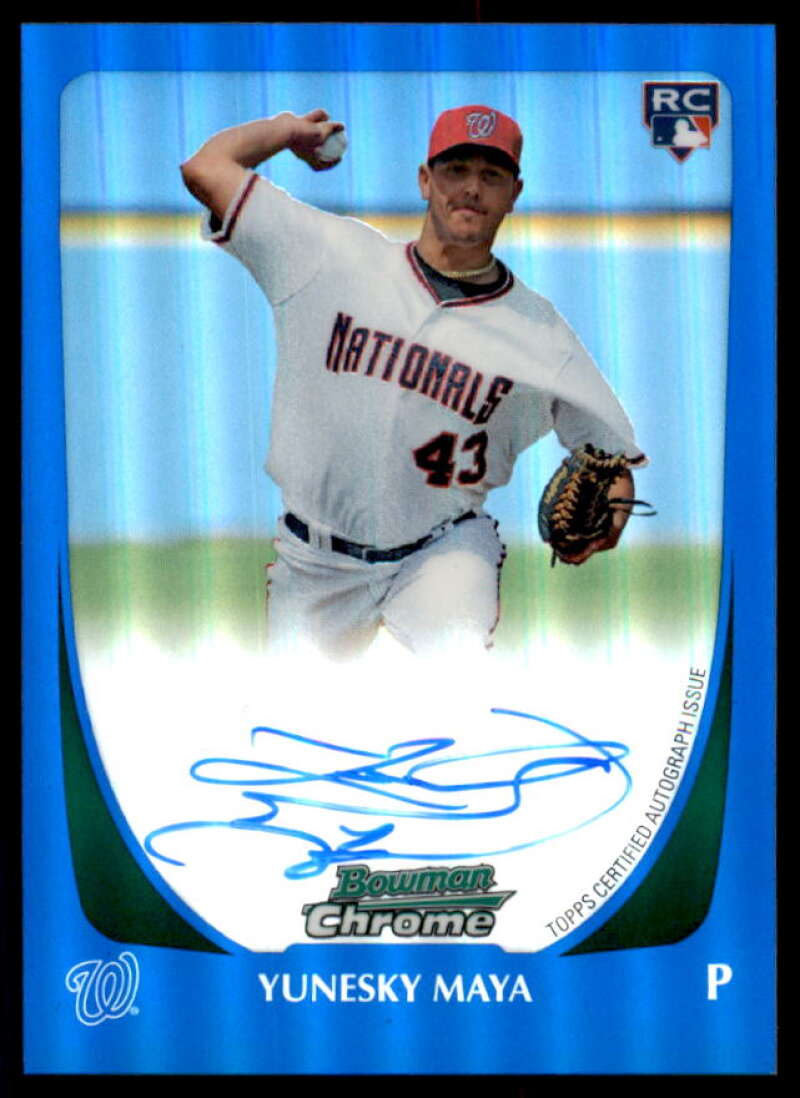 Yunesky Maya Rookie 2011 Bowman Chrome Rookie Autographs Blue Refractors #200  Image 1