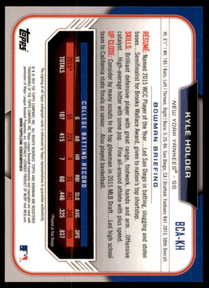 Kyle Holder Rookie Card 2015 Bowman Chrome Draft Draft Pick Autographs #BCAKH  Image 2