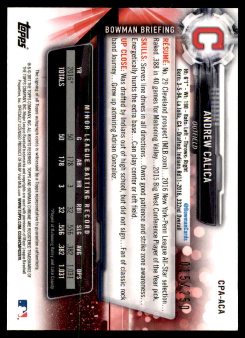 Andrew Calica Rookie 2017 Bowman Chrome Prospect AU Purple Refractors #CPAACA  Image 2