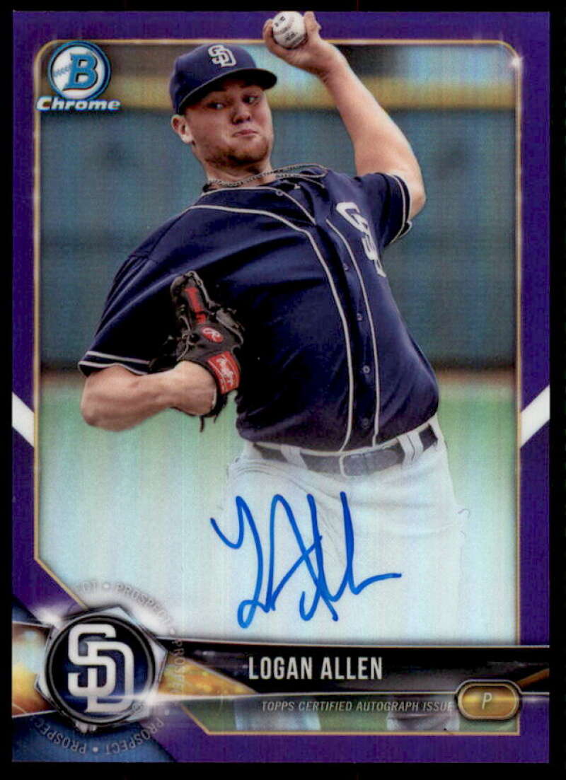 Logan Allen Rookie 2018 Bowman Chrome Prospect AU Purple Refractors #CPALA  Image 1