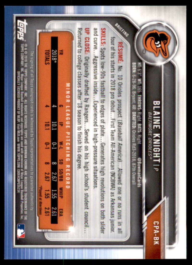 Blaine Knight Rookie 2019 Bowman Chrome Prospect AU Purple Refractors #CPABK  Image 2