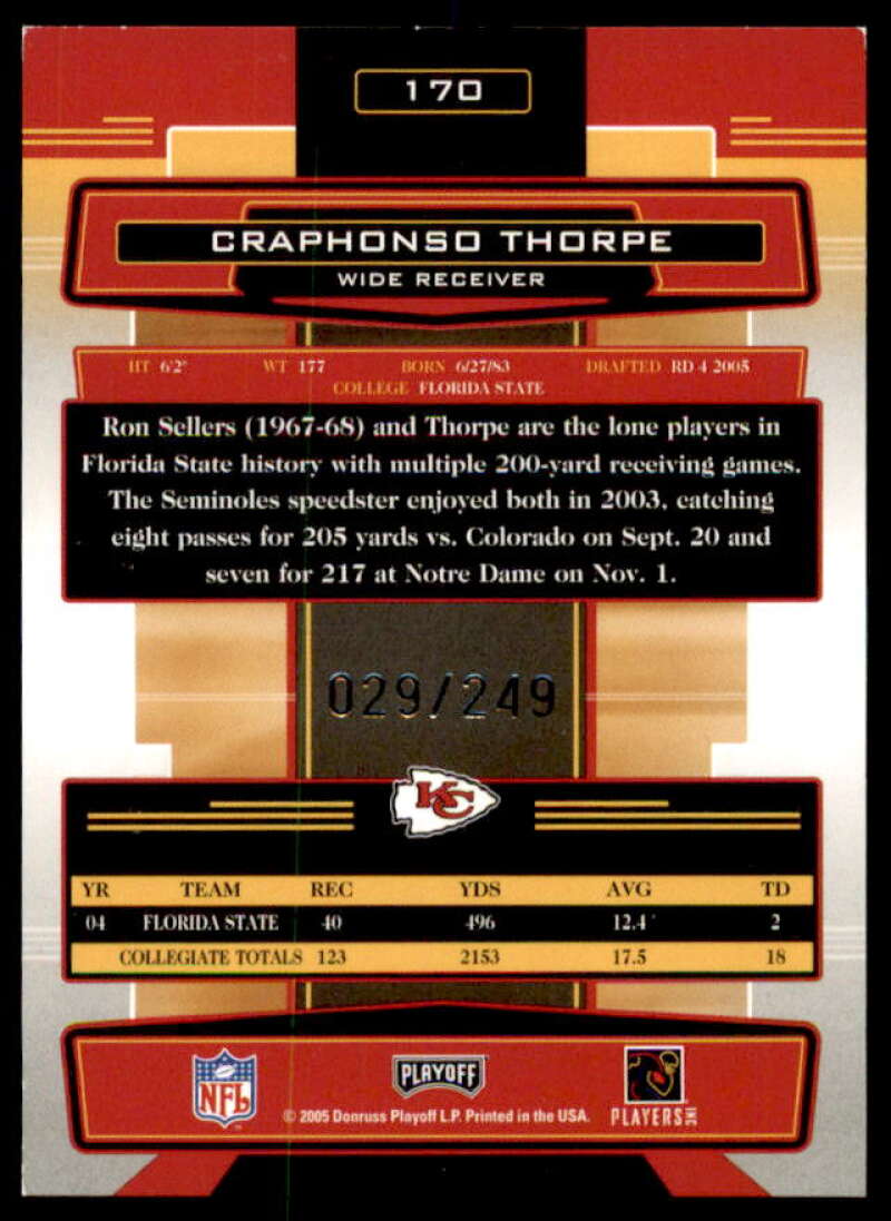 Craphonso Thorpe Rookie 2005 Absolute Memorabilia Spectrum Silver AU #170  Image 2