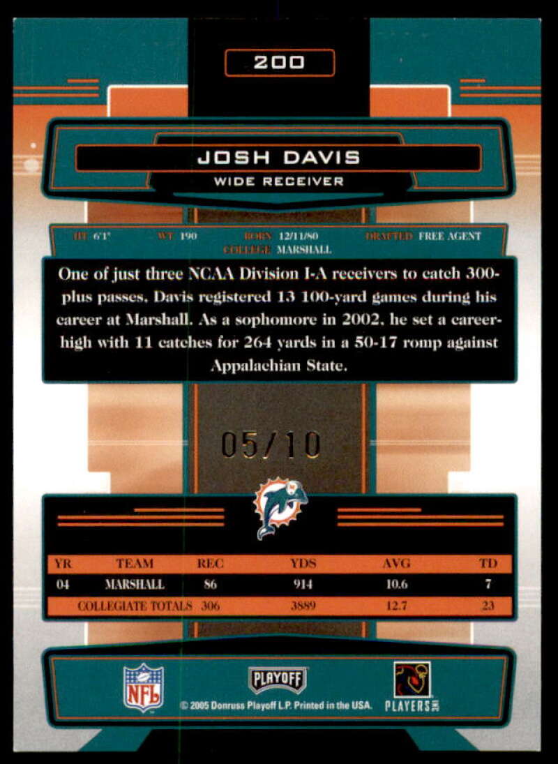 Josh Davis Rookie Card 2005 Absolute Memorabilia Spectrum Gold Autographs #200  Image 2