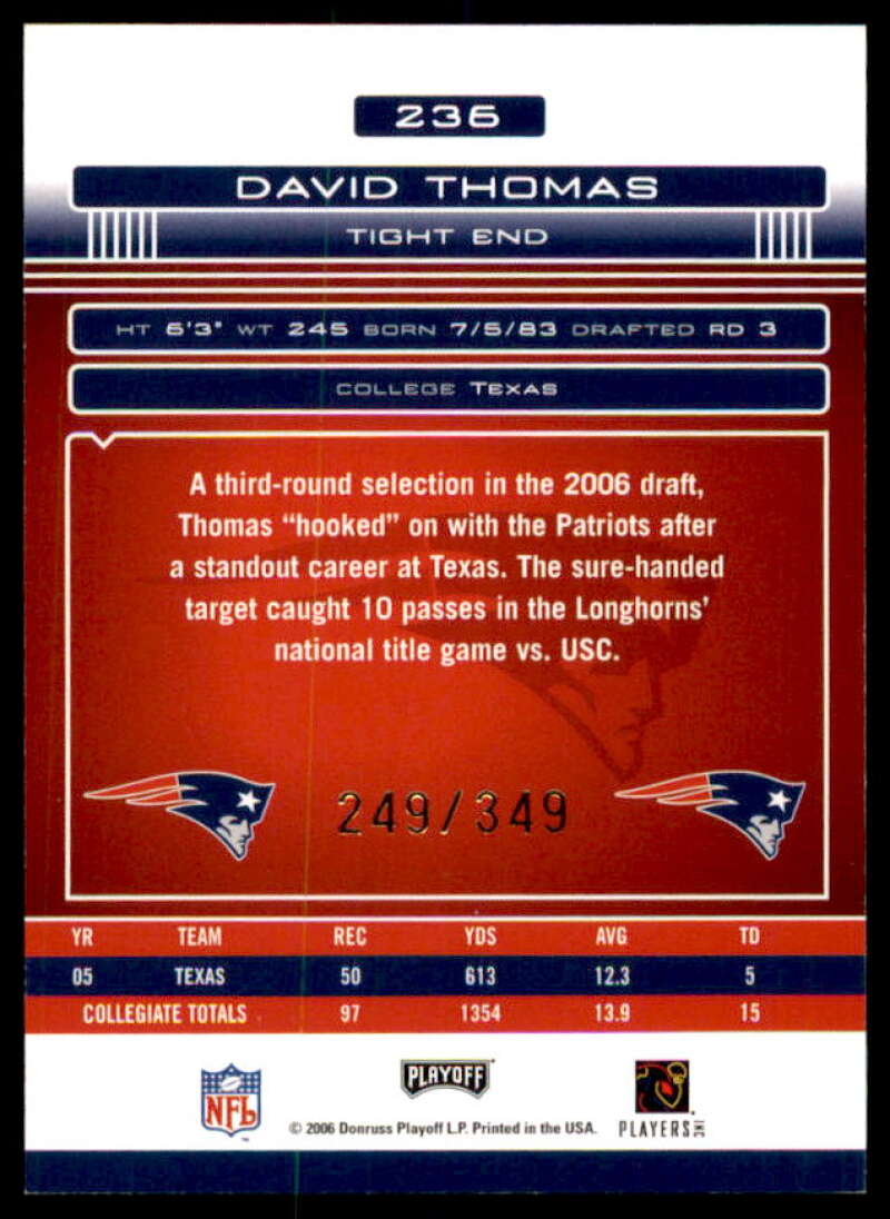 David Thomas AU RC Rookie Card 2006 Absolute Memorabilia #236  Image 2