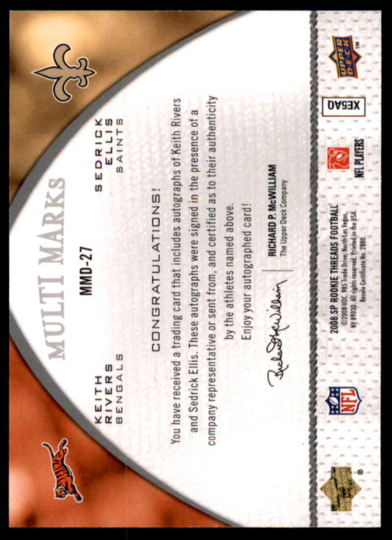 Keith Rivers/Sedrick Ellis Rookie 2008 SP Rookie Threads Multi Mark Dual #MMD27  Image 2