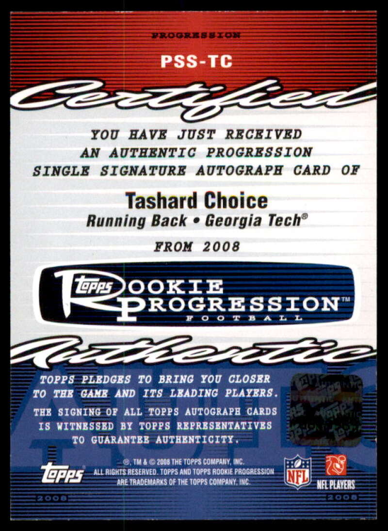Tashard Choice Rookie Card 2008 Topps Rookie Progression Signatures #TC  Image 2