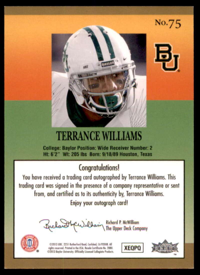 Terrance Williams Rookie Card 2013 Fleer Retro Ultra Autographs #75  Image 2