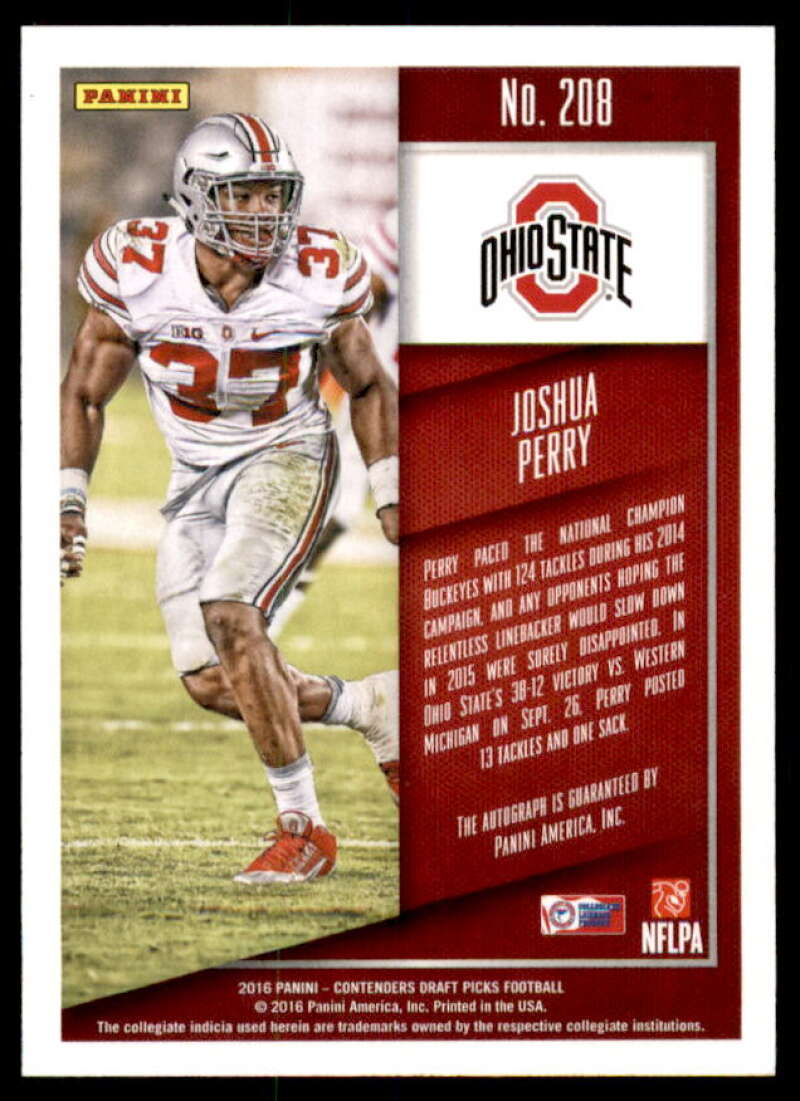 Joshua Perry AU RC Rookie Card 2016 Panini Contenders Draft Picks #208  Image 2
