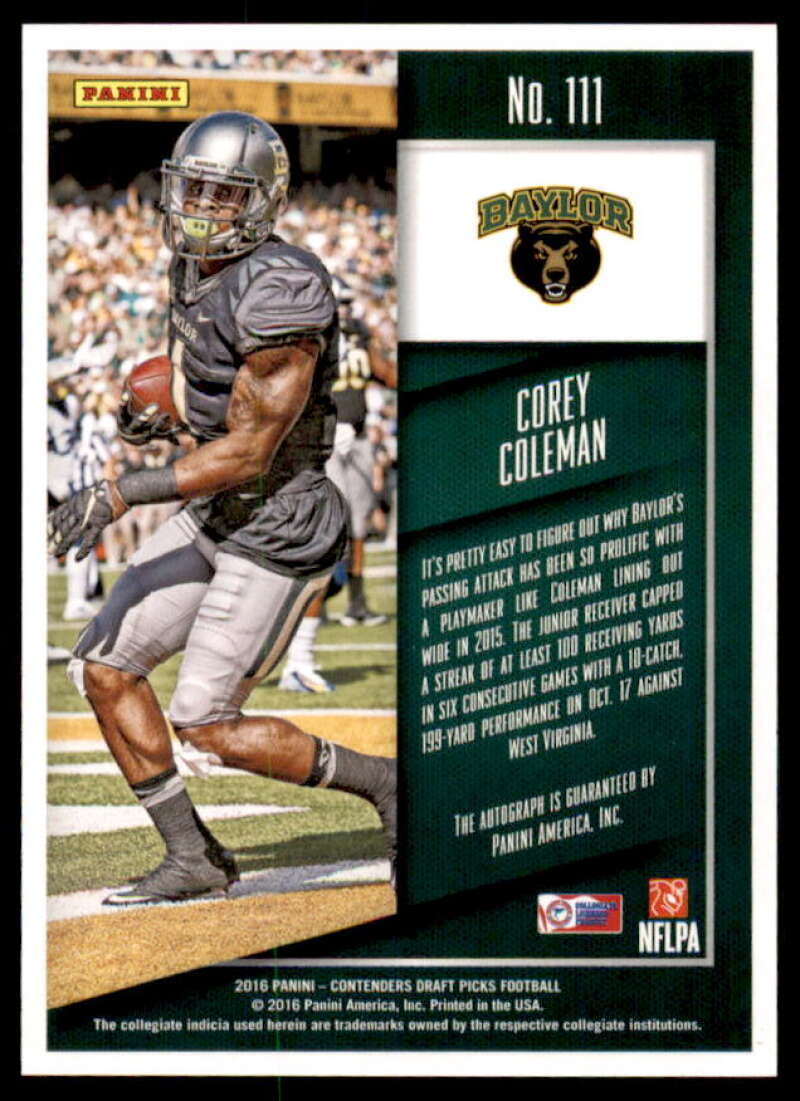 Corey Coleman AU Rookie Card 2016 Contenders Draft Picks Playoff Ticket #111B  Image 2