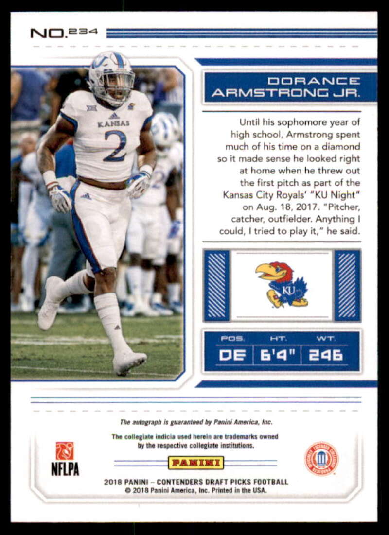 Dorance Armstrong Jr. AU RC Rookie Card 2018 Panini Contenders Draft Picks #234  Image 2