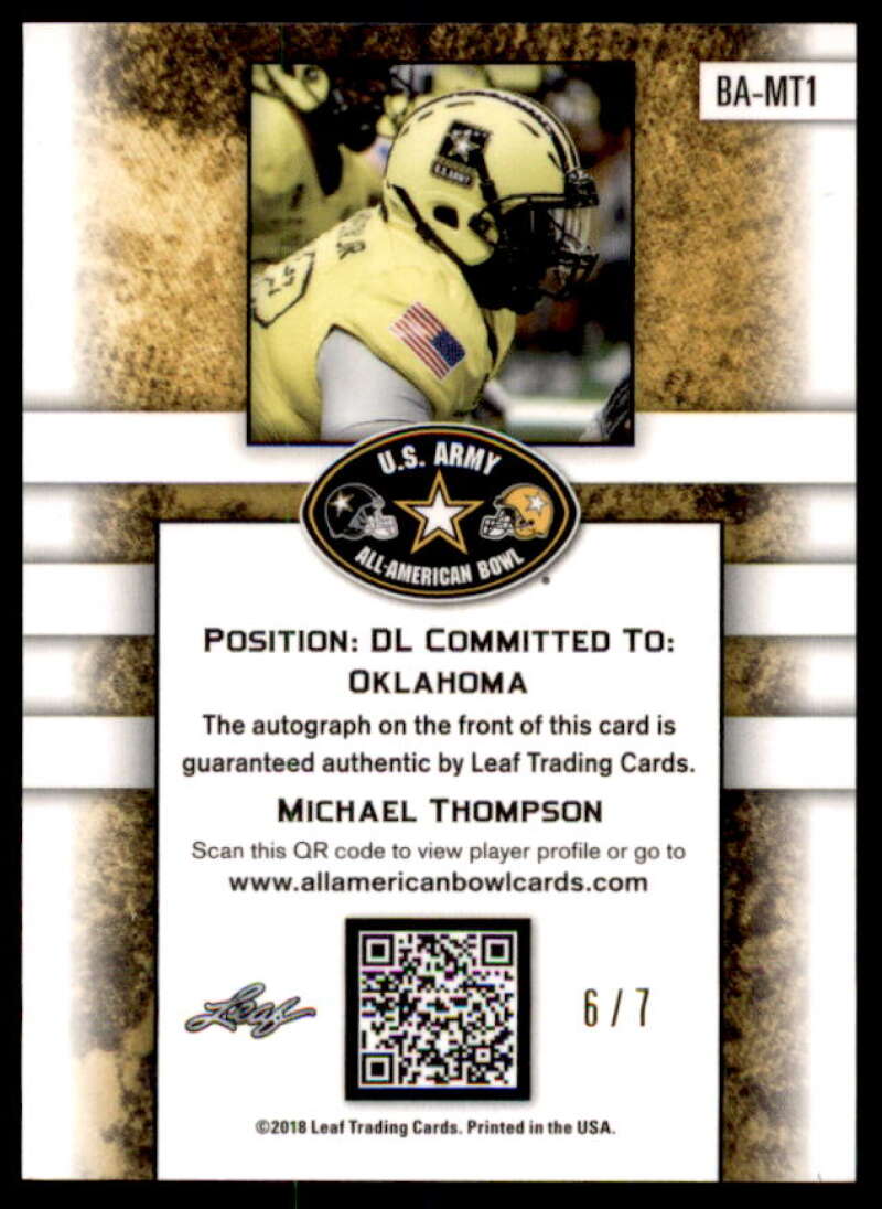 Michael Thompson Rookie 2018 Leaf Army All-American Bowl Etch Metal AU Purple #BAMT1  Image 2