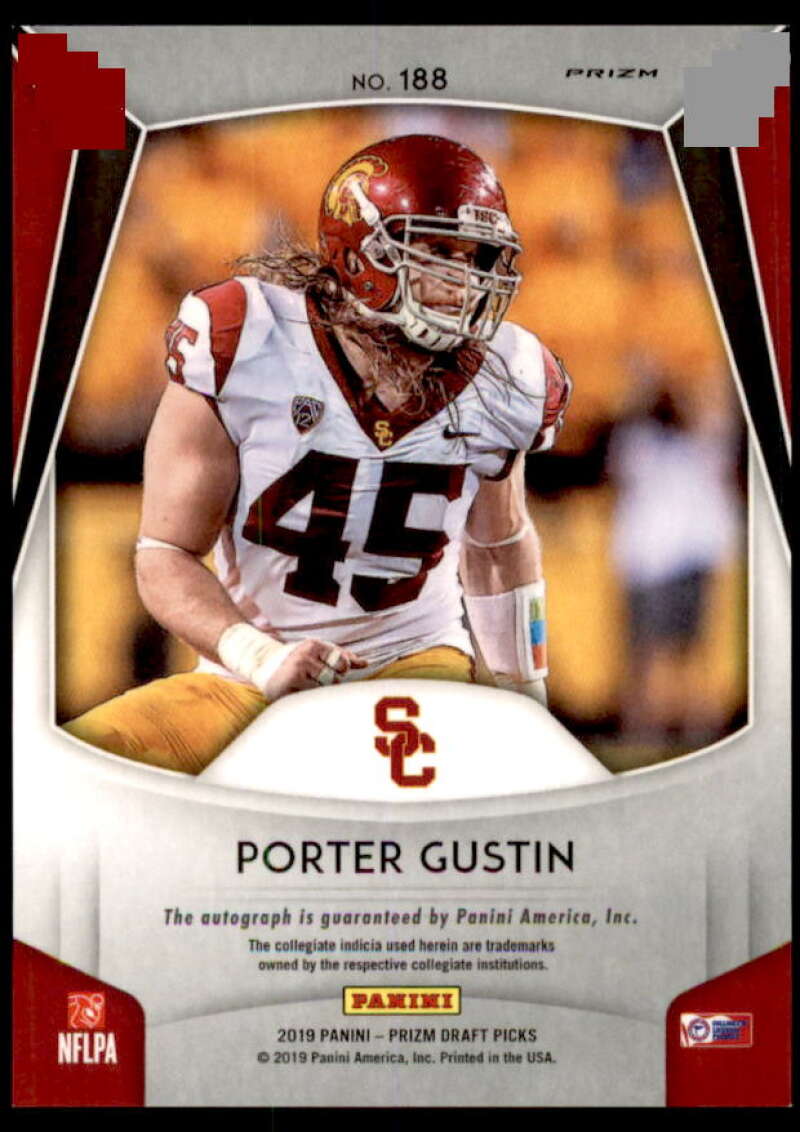 Porter Gustin Rookie Card 2019 Panini Prizm Draft Picks Autograph Prizms #188  Image 2