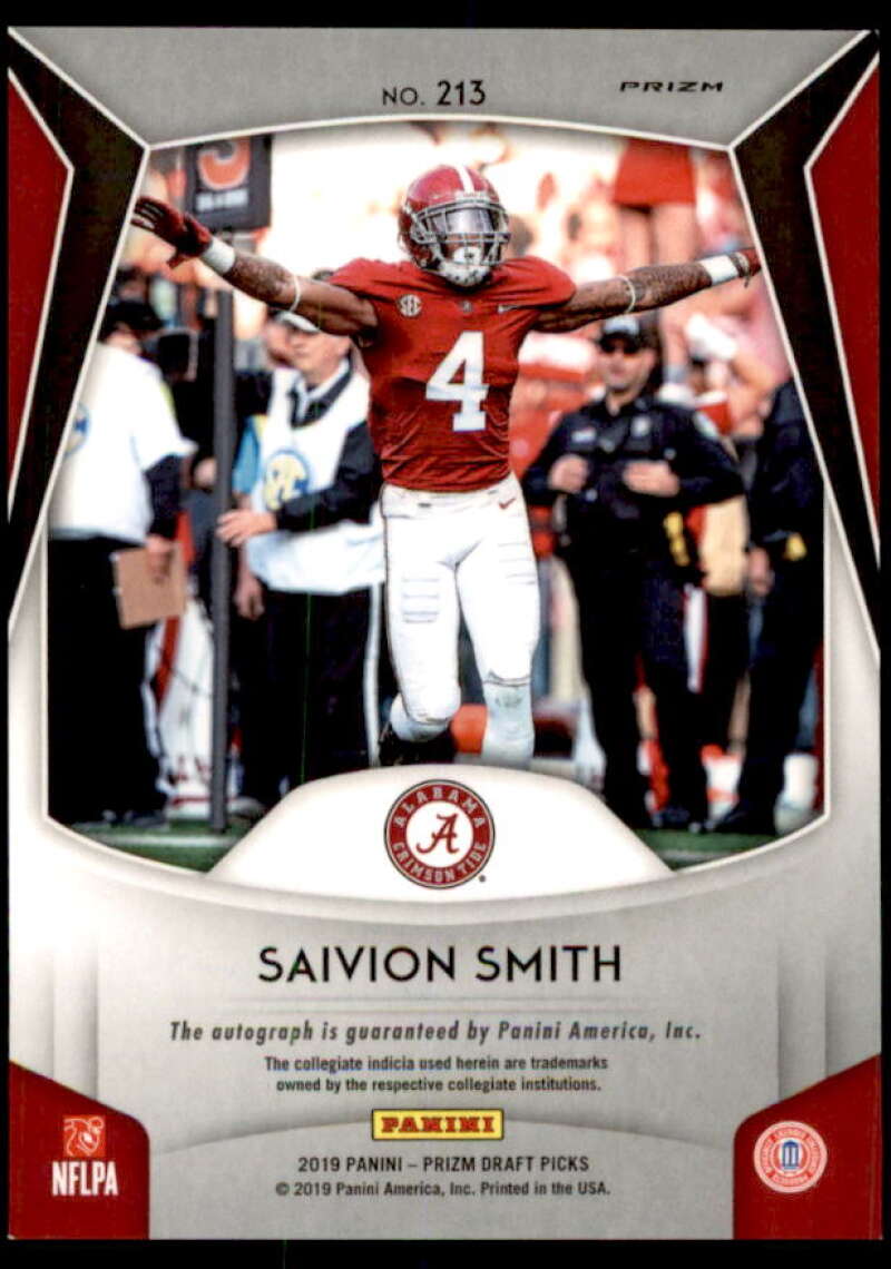 Saivion Smith Rookie Card 2019 Panini Prizm Draft Picks Autograph Prizms #213  Image 2