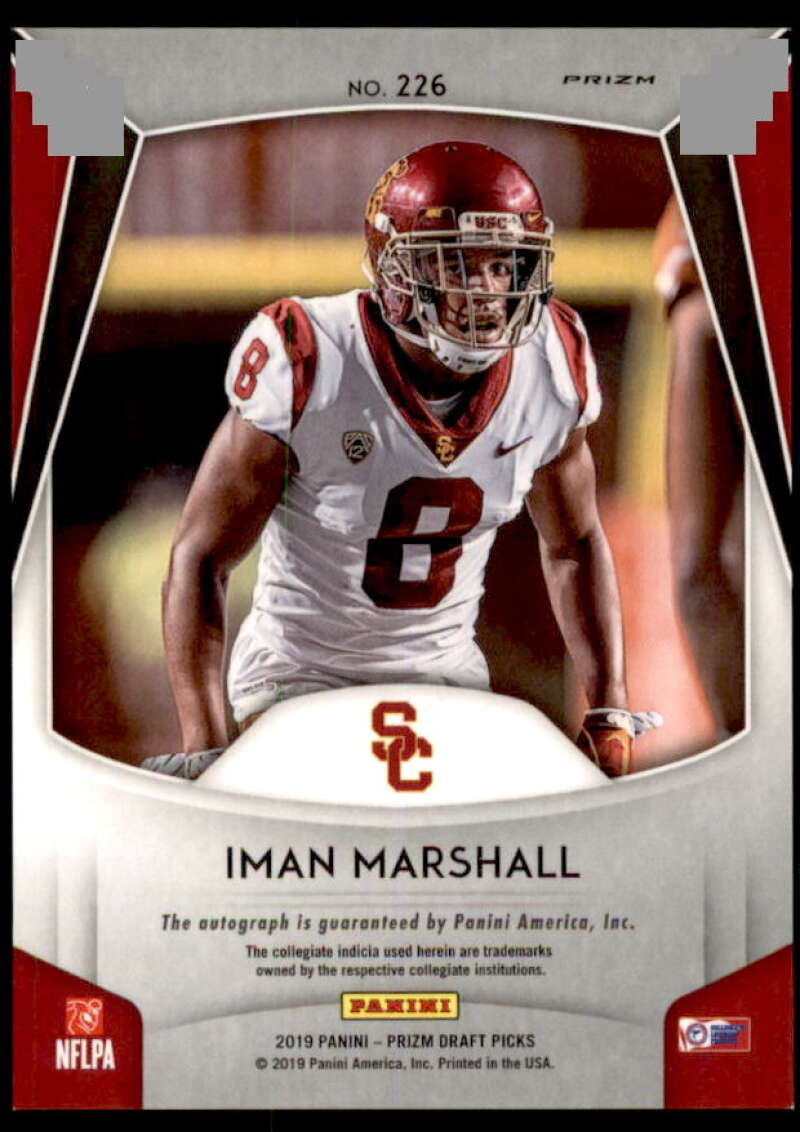 Iman Marshall Rookie Card 2019 Panini Prizm Draft Picks Autograph Prizms #226  Image 2
