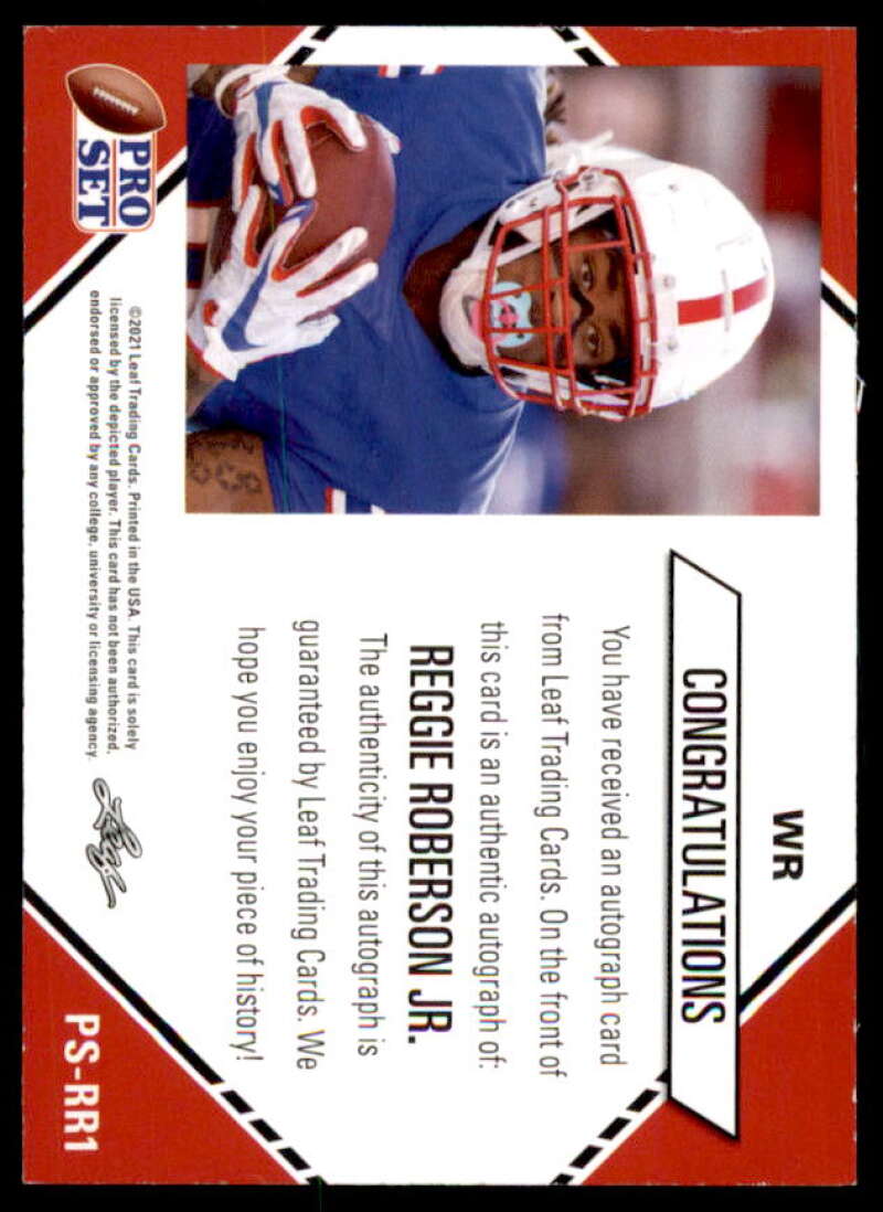 Reggie Roberson Jr. Rookie Card 2021 Leaf Pro Set College Autographs #PSRR1  Image 2