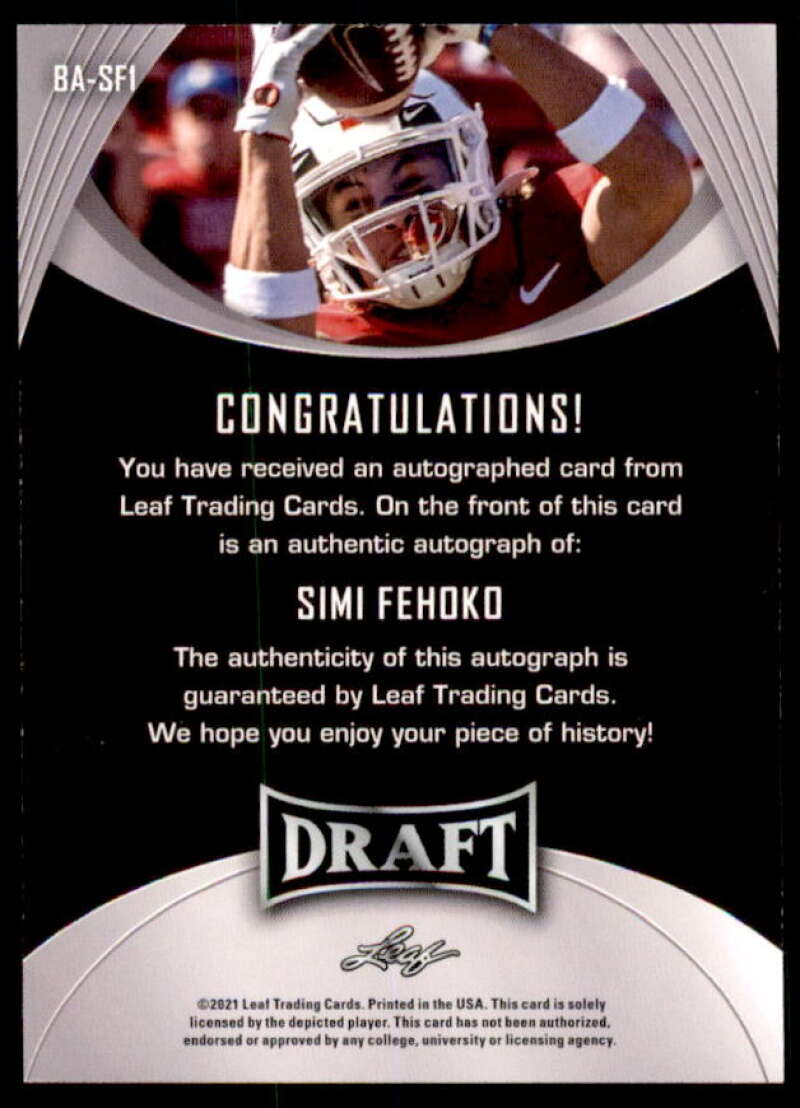 Simi Fehoko Rookie Card 2021 Leaf Draft Autographs Gold #BASF1  Image 2