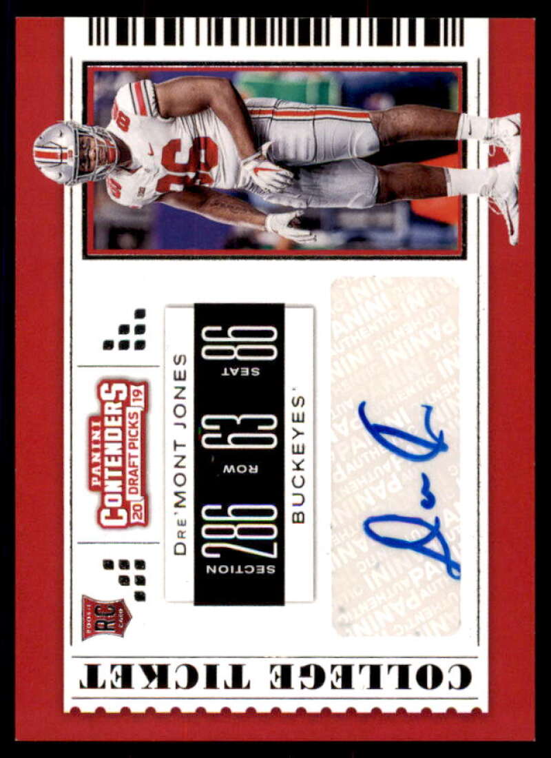 Dre'Mont Jones AU RC Rookie Card 2019 Panini Contenders Draft Picks #232  Image 1