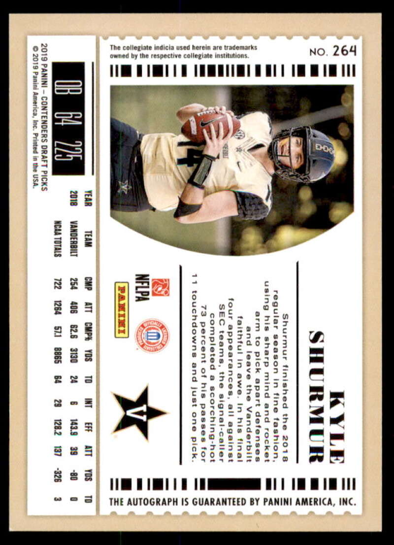 Kyle Shurmur AU Rookie Card 2019 Panini Contenders Draft Picks Bowl Ticket #264  Image 2