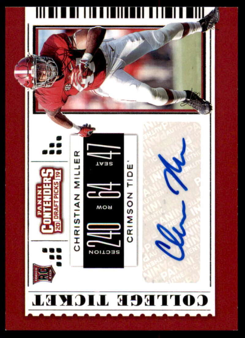 Christian Miller AU RC Rookie Card 2019 Panini Contenders Draft Picks #208  Image 1