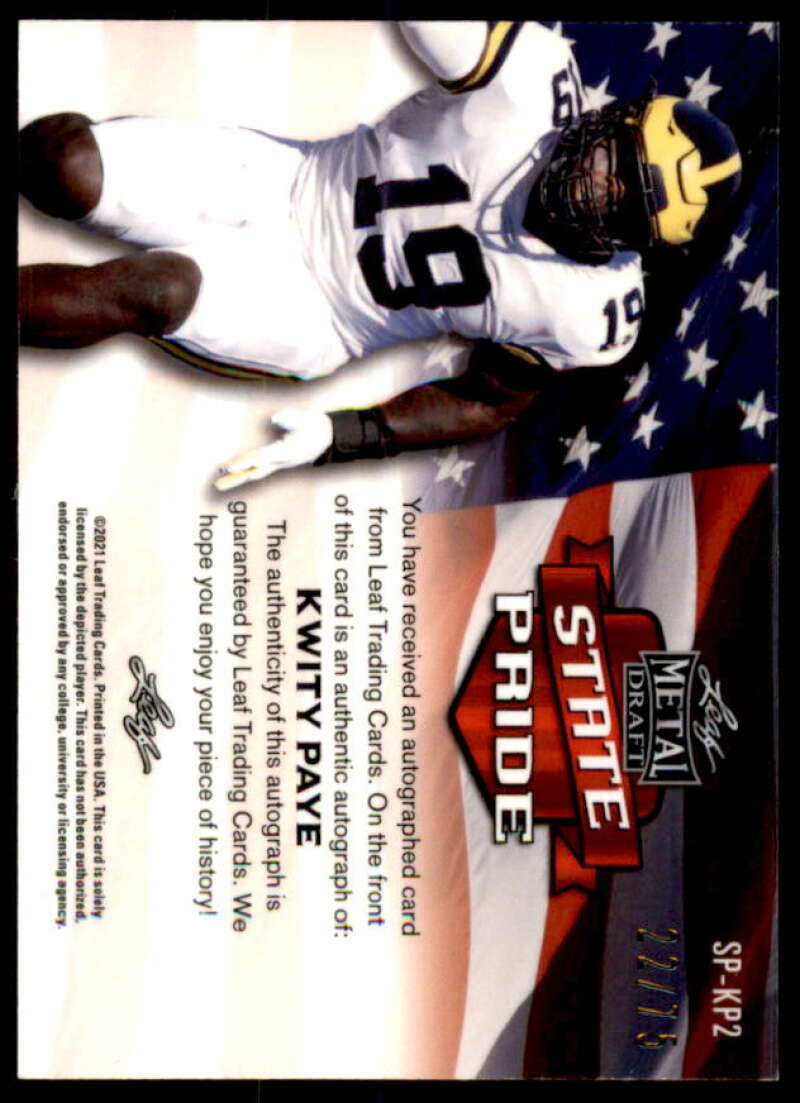 Kwity Paye Rookie Card 2021 Leaf Metal Draft State Pride Wave #SPKP2  Image 2