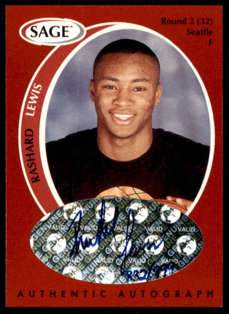 Rashard Lewis Rookie Card 1998 SAGE Autographs #A23  Image 1