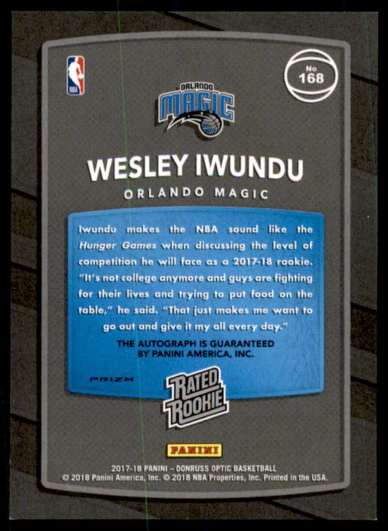 Wes Iwundu Rookie 2017-18 Donruss Optic Rated Rookie Signatures Fast Break #168  Image 2