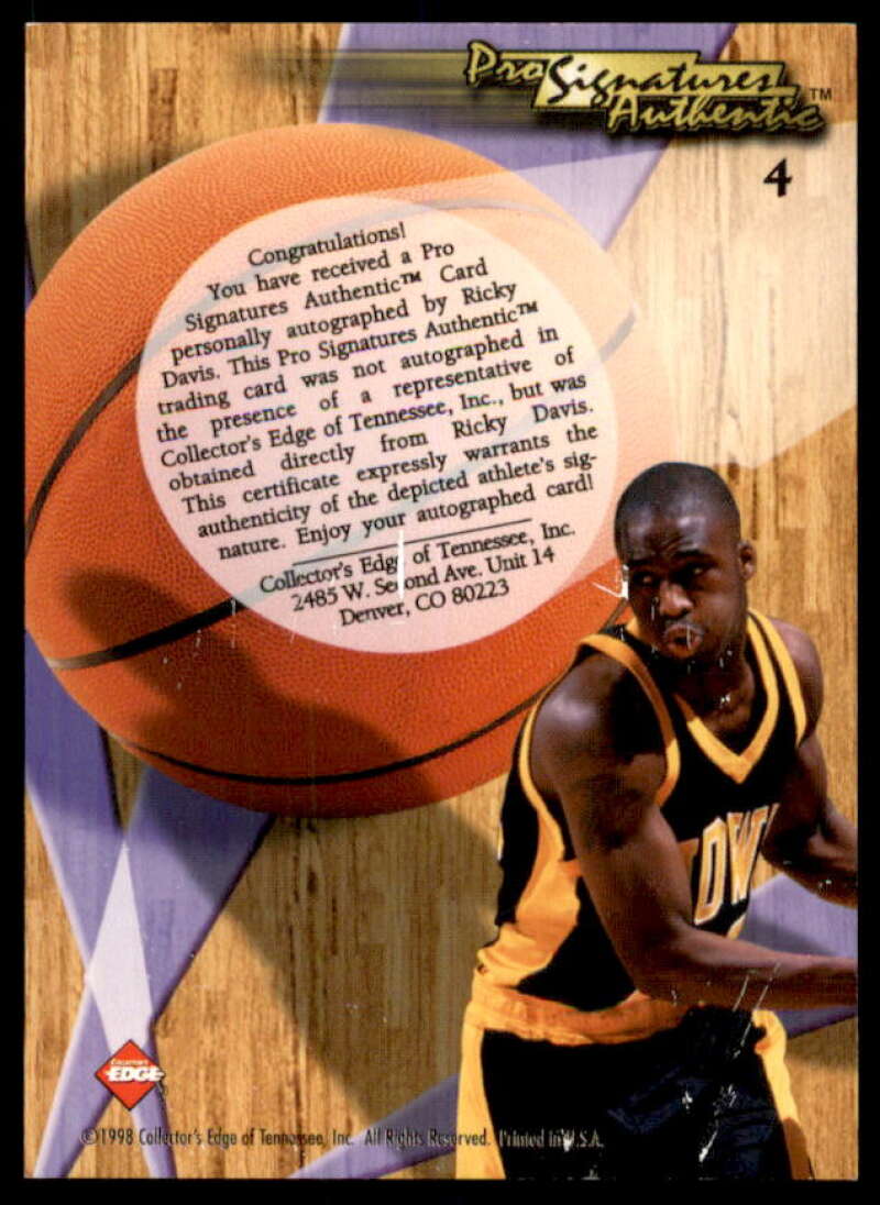 Ricky Davis Rookie Card 1998 Collector's Edge Impulse Pro Signatures #4  Image 2