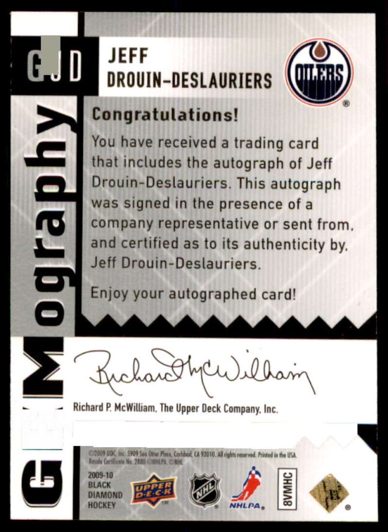 Jeff Drouin-Deslauriers Rookie Card 2009-10 Black Diamond Gemography #GJD  Image 2