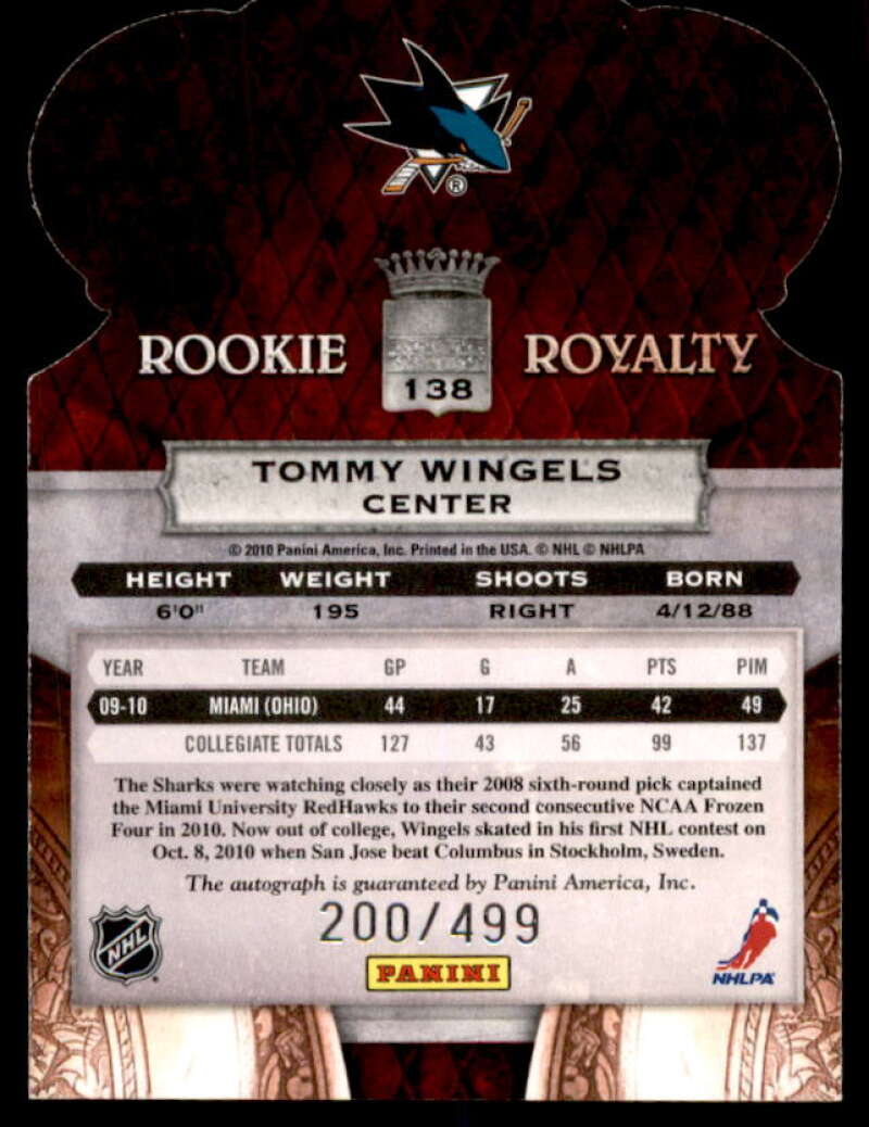 Tommy Wingels AU RC Rookie Card 2010-11 Crown Royale #138  Image 2