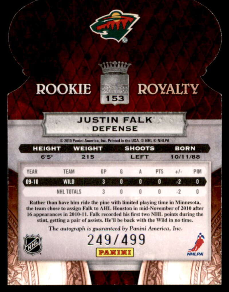 Justin Falk AU RC Rookie Card 2010-11 Crown Royale #153  Image 2