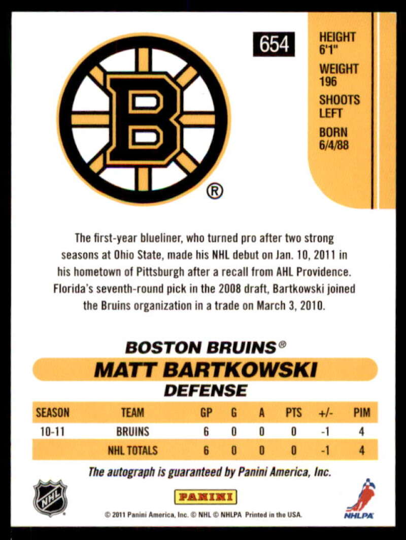 Matt Bartkowski Rookie Card 2010-11 Score Signatures #654  Image 2