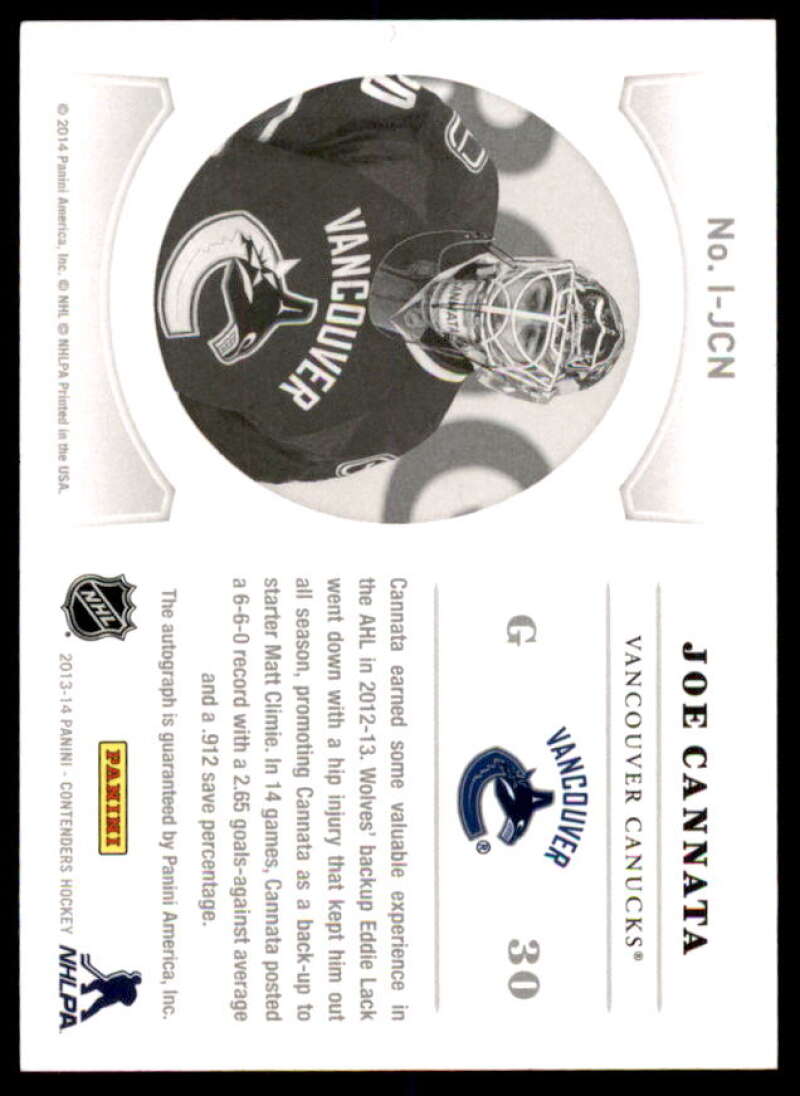 Joe Cannata Rookie Card 2013-14 Panini Contenders NHL Ink #IJCN  Image 2