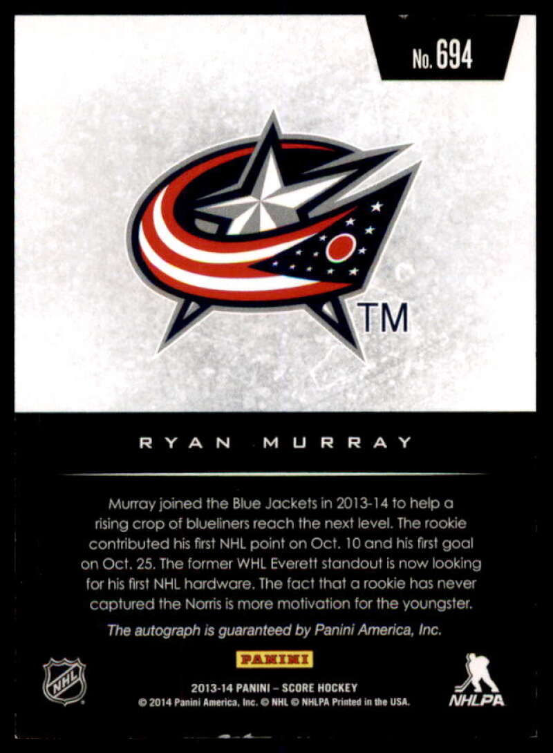 Ryan Murray Rookie Card 2013-14 Score Hot Rookie Signatures #694  Image 2