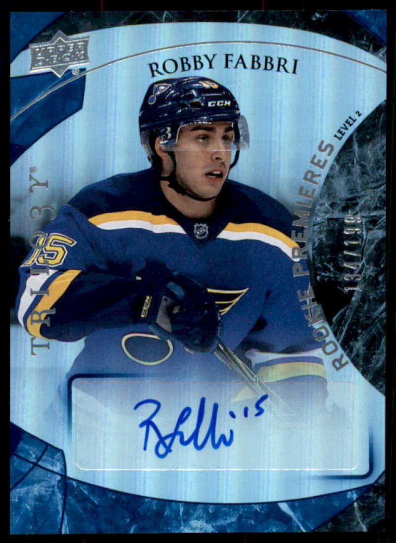 Robby Fabbri AU Rookie Card 2015-16 Upper Deck Trilogy Rainbow Blue #138  Image 1