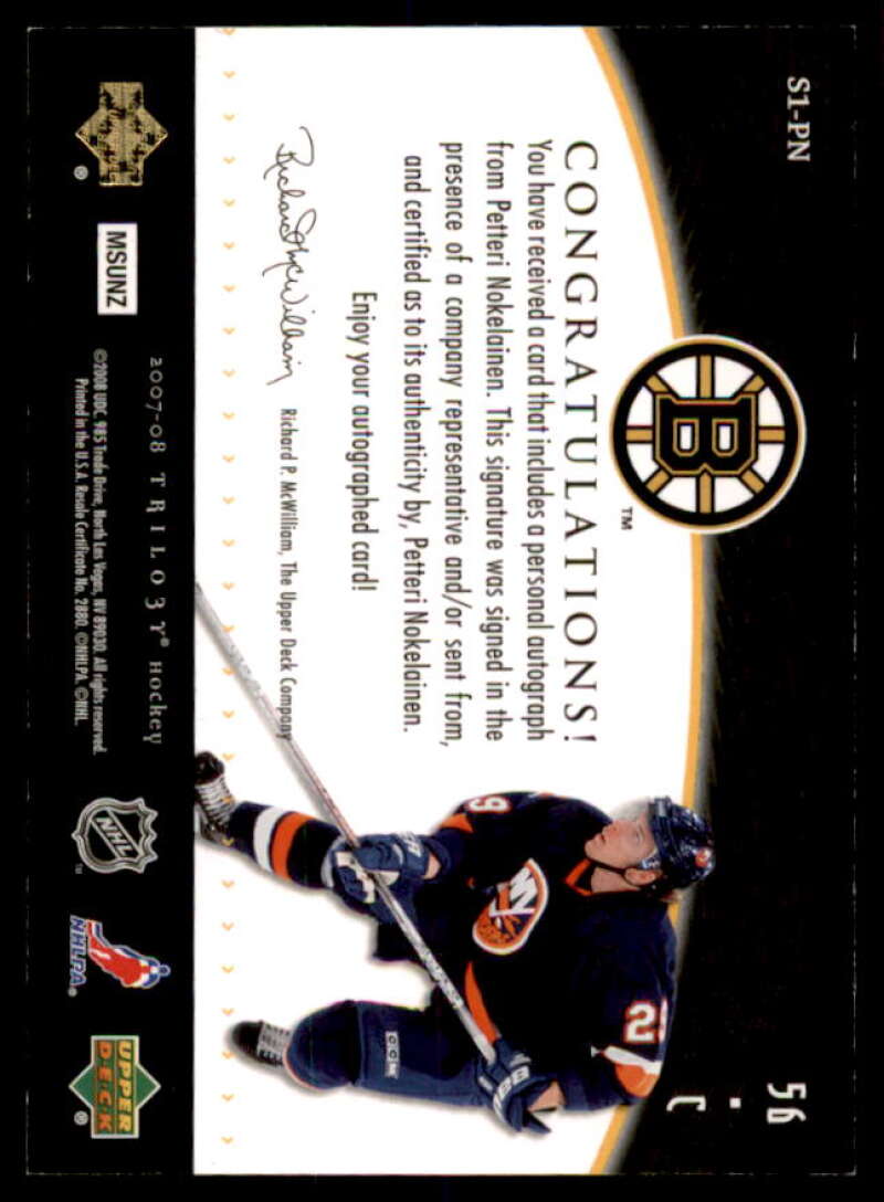 Petteri Nokelainen Rookie Card 2007-08 Upper Deck Trilogy Scripts #S1PN  Image 2