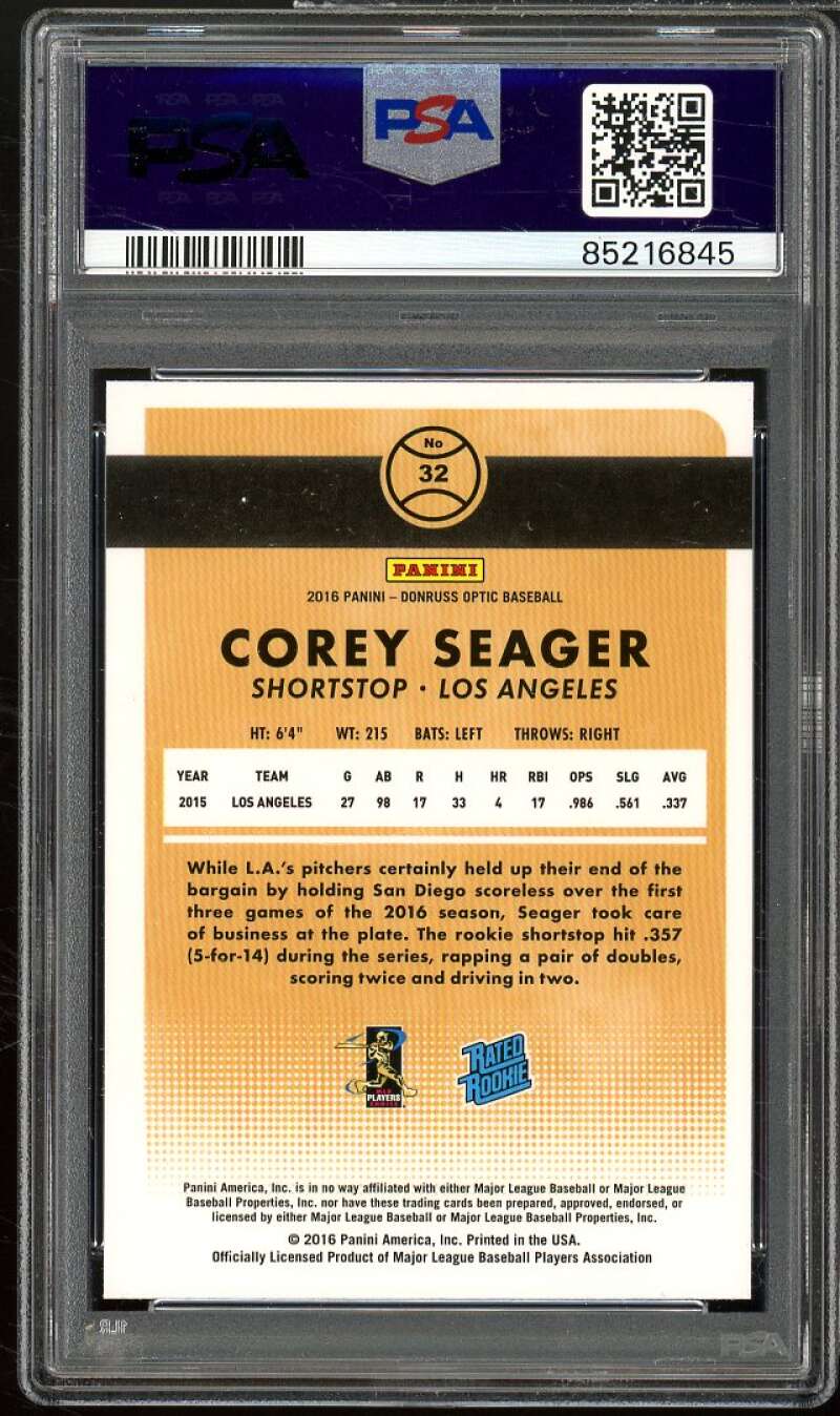 Corey Seager Rookie Card 2016 Donruss Optic Holo #32 PSA 10 Image 2