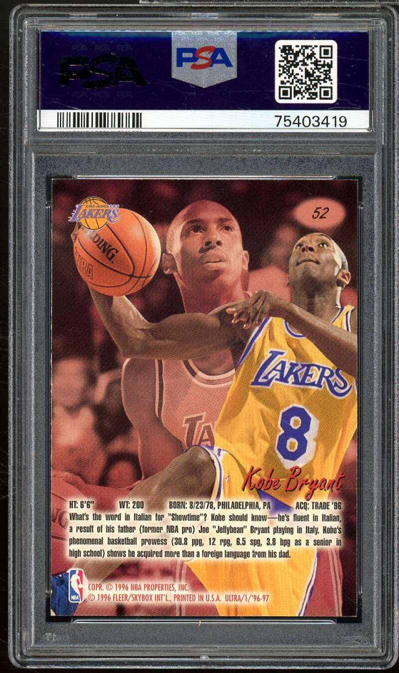 Kobe Bryant Rookie Card 1996-97 Ultra #52 PSA 9 Image 2