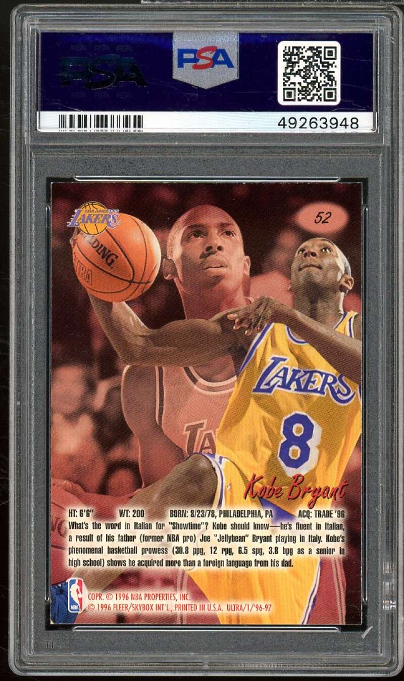 Kobe Bryant Rookie Card 1996-97 Ultra #52 PSA 9 Image 2