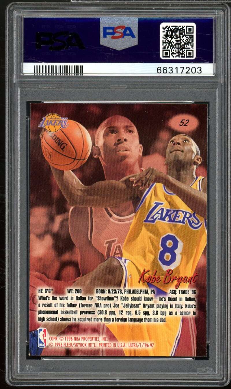 Kobe Bryant Rookie Card 1996-97 Ultra #52 PSA 9 Image 2