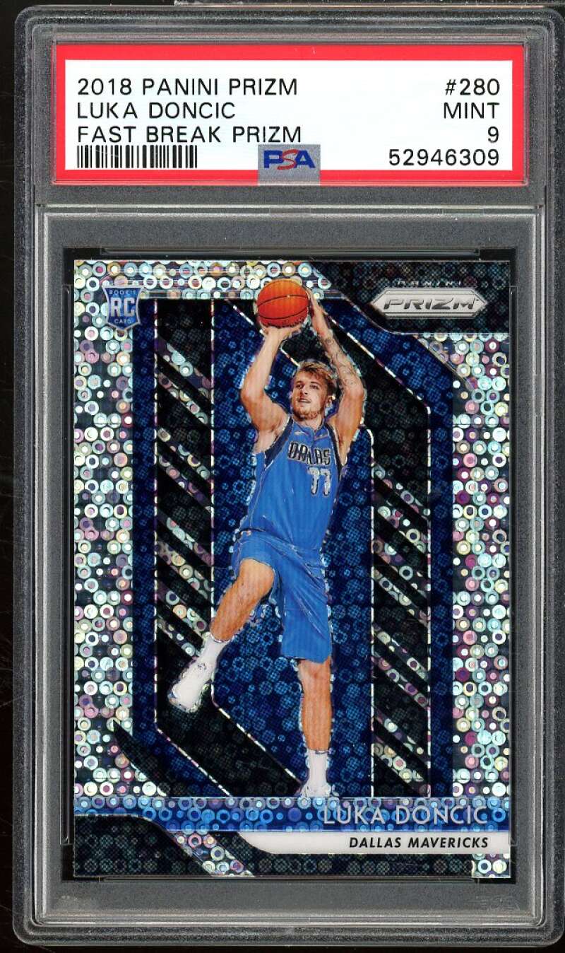 Luka Doncic Rookie Card 2018-19 Panini Prizm Fast Break Prizm #280 PSA 9 Image 1