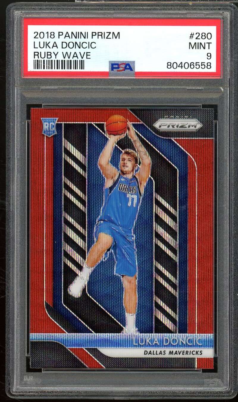 Luka Doncic Rookie Card 2018-19 Panini Prizm Ruby Wave #280 PSA 9 Image 1