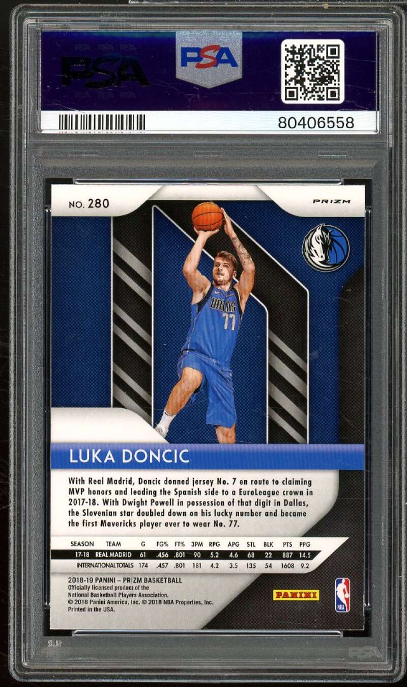 Luka Doncic Rookie Card 2018-19 Panini Prizm Ruby Wave #280 PSA 9 Image 2