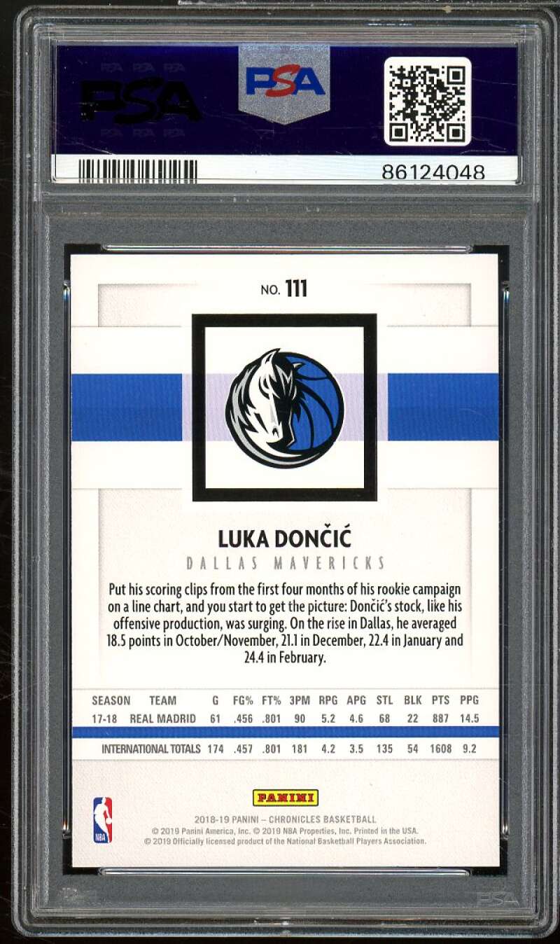 Luka Doncic Rookie Card 2018-19 Panini Chronicles Green #111 PSA 10 Image 2