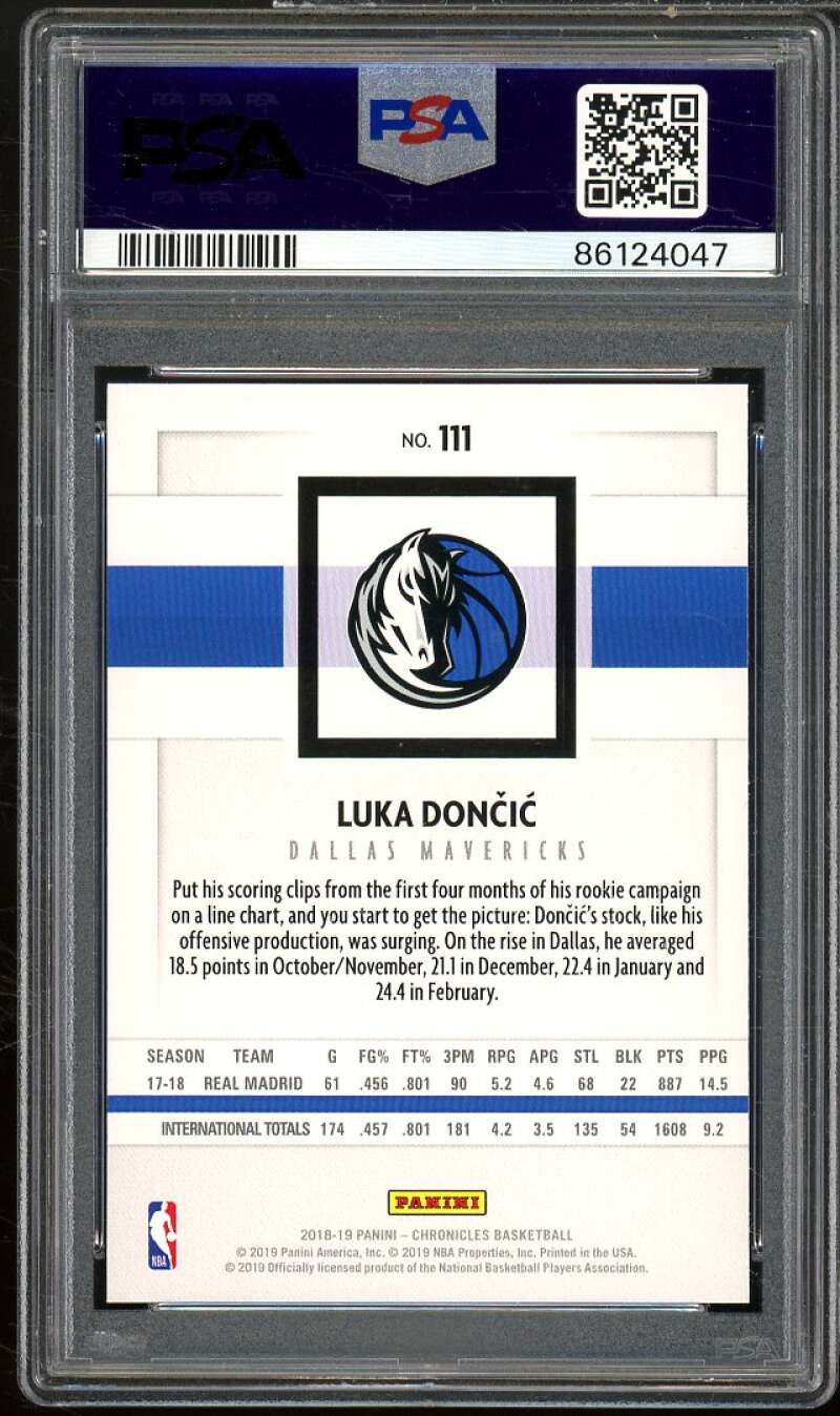 Luka Doncic Rookie Card 2018-19 Panini Chronicles Pink #111 PSA 10 Image 2