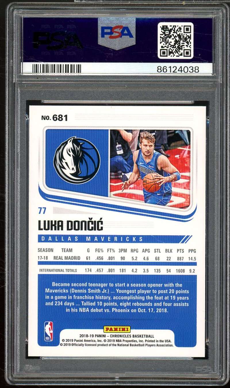 Luka Doncic Rookie Card 2018-19 Panini Chronicles Red #681 PSA 9 Image 2