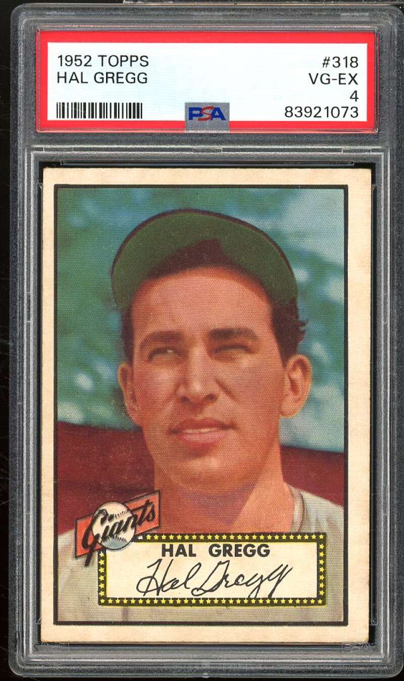 Hal Gregg Card 1952 Topps #318 PSA 4 Image 1